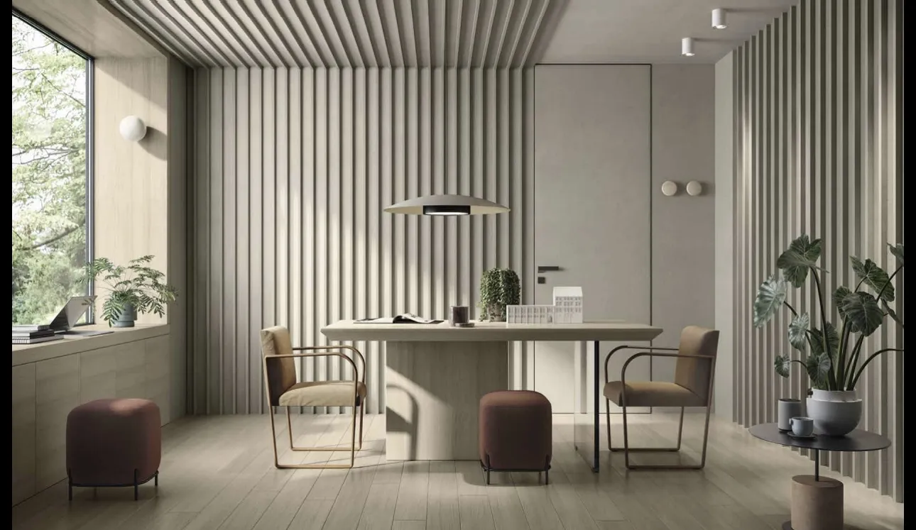 Boiserie a Doghe in Laminato finitura Malta Sabbia di Garofoli