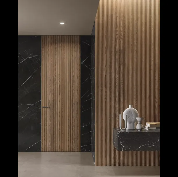 Boiserie Onda verticale in finitura Rovere Terra di Garofoli