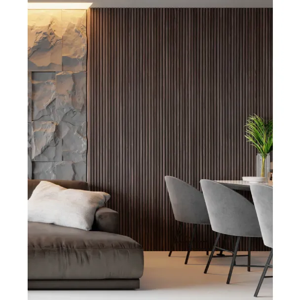 Boiserie di pannelli fresati per interni in legno naturale Moove Walnut Natural di Déco