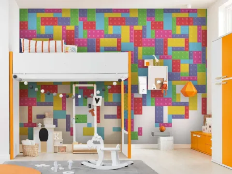 Carta da parati per camerette con pezzi di lego colorati Dowels di Migliorino