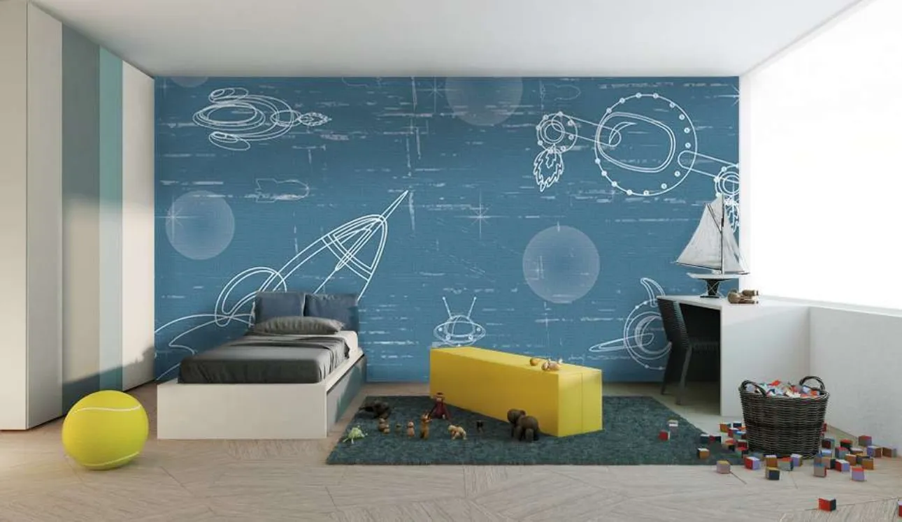 Carta da parati per camerette con missili nello spazio Space di Migliorino