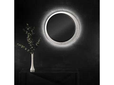 Specchio con cornice in cristallo acrilico illuminato con luce led Mirror rotondo di Vesta