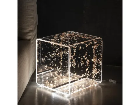 Lampada in cristallo acrilico con incorporate foglie di rame Future comodino di Vesta