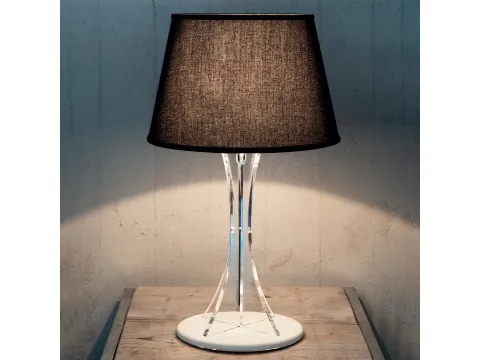 Lampada da tavolo con cappello in tessuto e base in cristallo acrilico Sky di Vesta