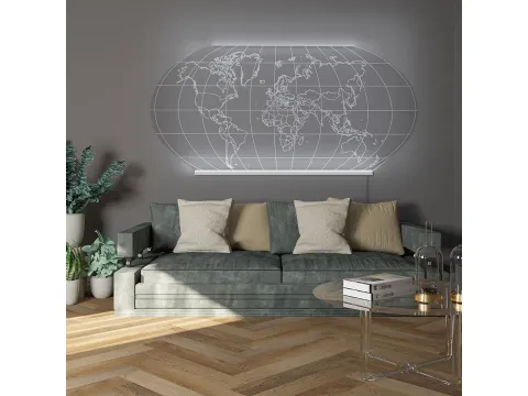 Lampada da parete in cristallo acrilico inciso con tecnologia laser Wall World di Vesta