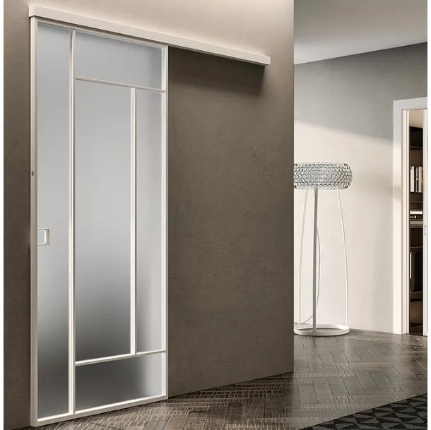 Porta per interni scorrevole esterno muro Glass Bianco Colorado in vetro e laccato di BiHome