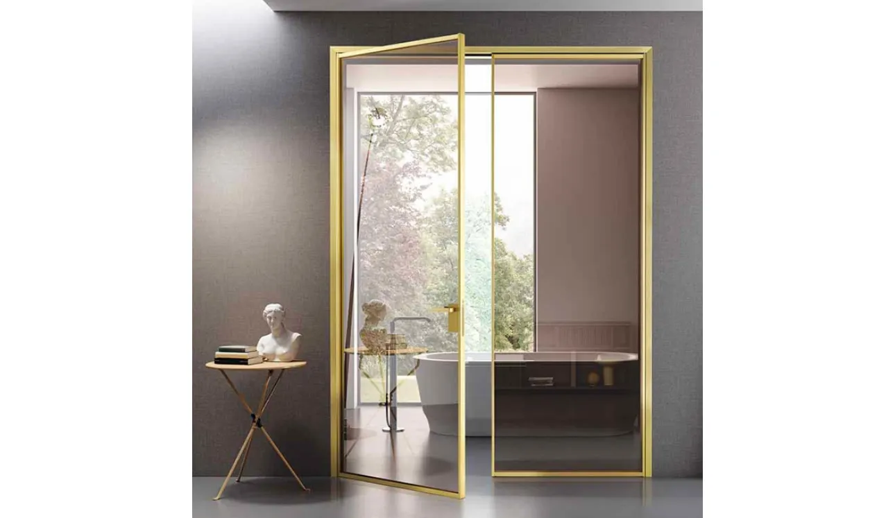 Porta per interni battente in vetro e alluminio Mini Tall Glass Gold di BiHome