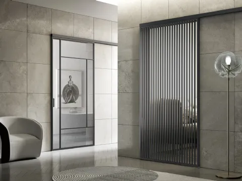 Porta per interni di design in vetro e alluminio Plana System Unit Colorado Brown di BiHome