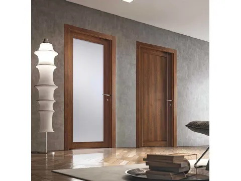 Porta per interni battente Trame 201V in laminato e vetro e 201P in laminato Noce Nazionale di BiHome