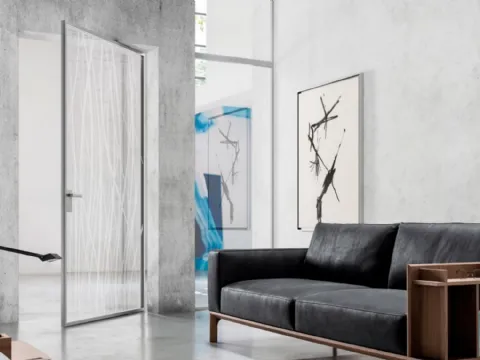 Porta per interni in vetro serigrfato e alluminio Zeus a Bilico di Doal