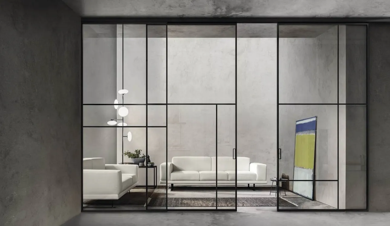 Porta scorrevole in vetro con frame in alluminio Sospesa di Doal