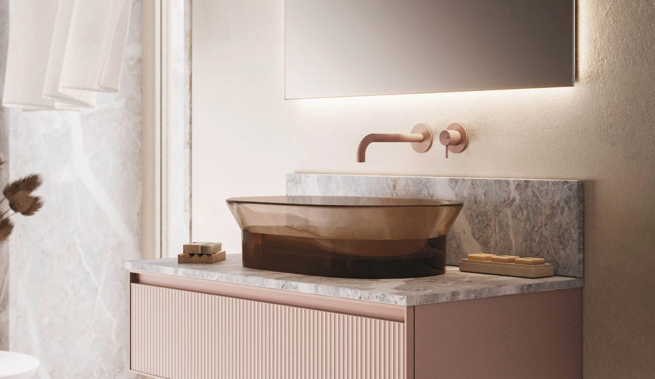 Mobile da Bagno sospeso Absolute 41 in vetro ondulato opaco di Arbi