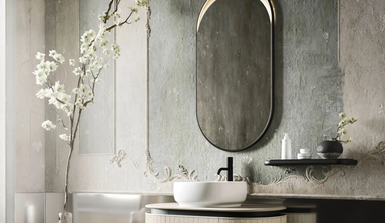 Mobile da Bagno sospeso Almond 01 in laminam Alaska di Arbi
