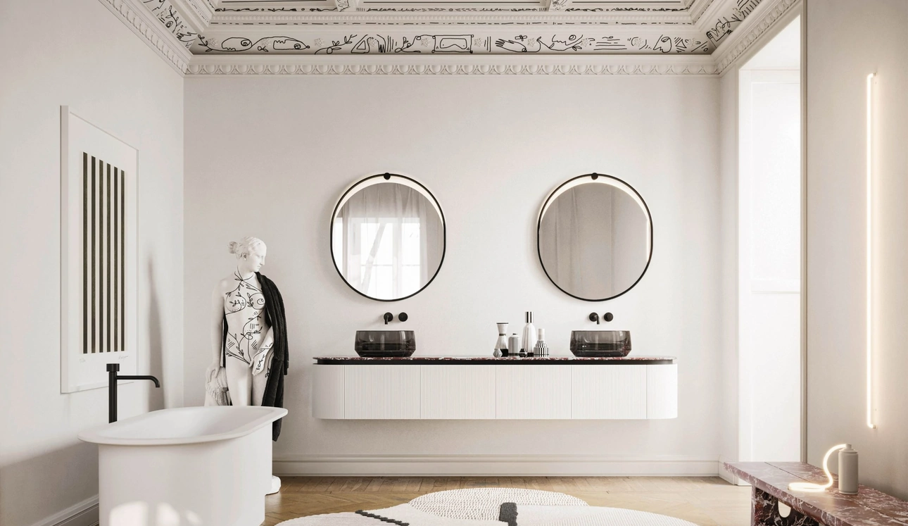 Mobile da Bagno sospeso Almond 04 in laccato Bianco e Marmo di Arbi