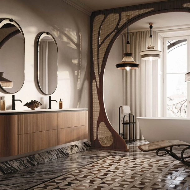 Mobile da Bagno sospeso Almond 07 in Groove Noce Canaletto di Arbi