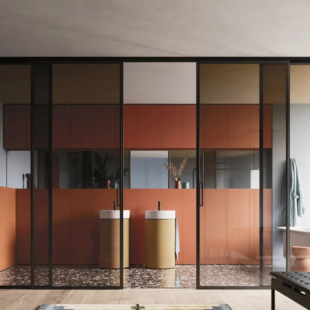 Mobile da Bagno salvaspazio Over 06 in laccato con monoliti in  Rovere di Arbi