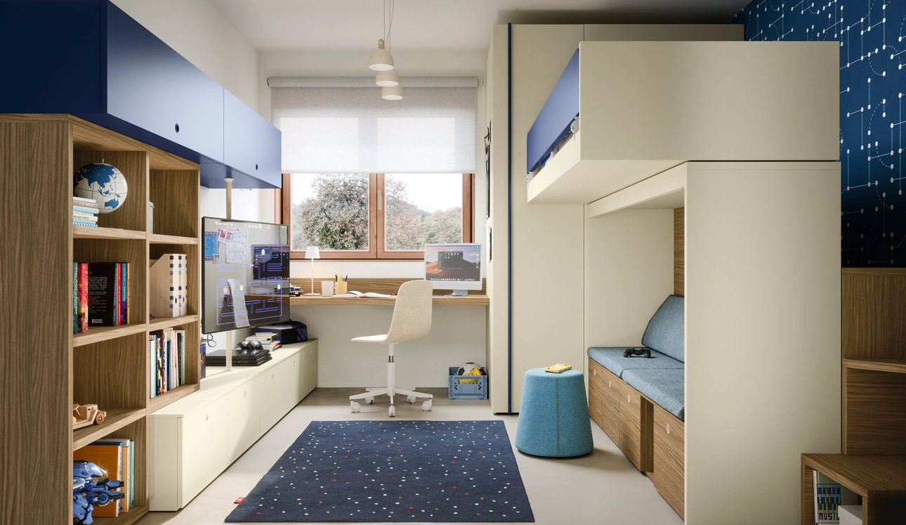 Cameretta con letti a castello Skid di Nidi