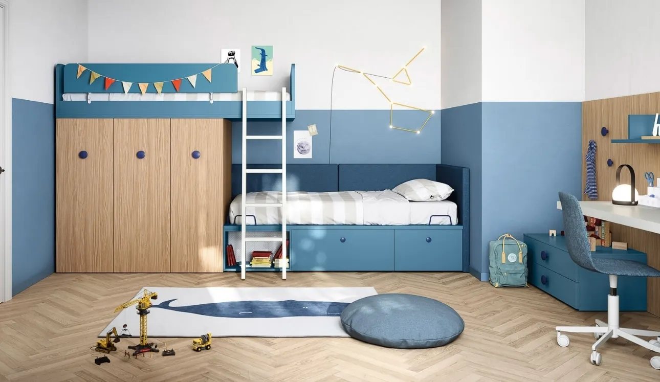 Cameretta a soppalco Kids space 12 in melaminico di Nidi