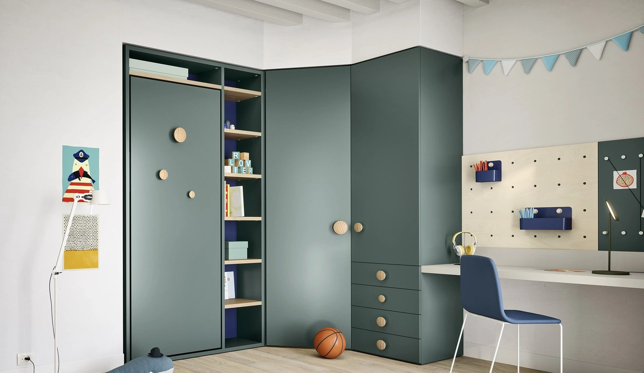 Cameretta Salvaspazio Twiddy con letto a ribalta di Nidi