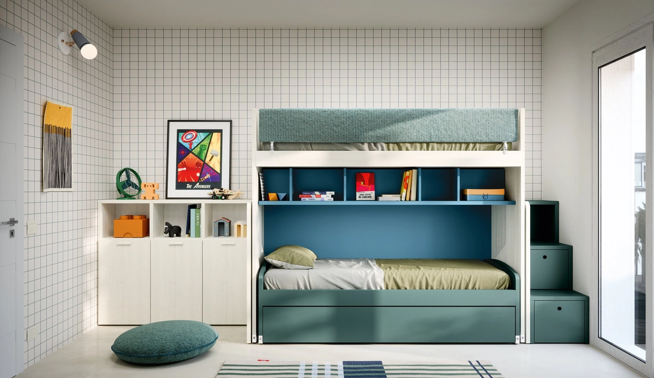 Cameretta a Soppalco con Letti Estraibili di Nidi