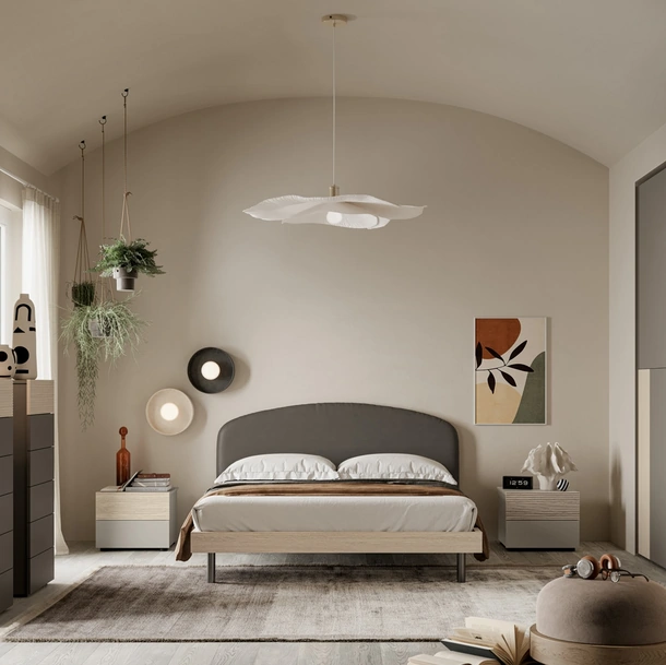 Letto con testiera curva rivestita in ecopelle Alis di SantaLucia