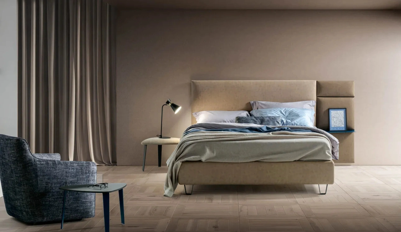 Letto con testiera in tessuto Pannelli Wall di Bside