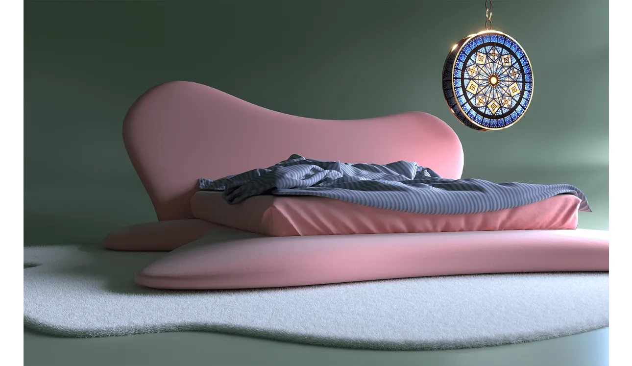 Letto di design dalle linee sinuose in tessuto Caricia di Migliorino