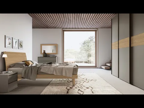 Letto moderno finitura Matwood Honey con testiera Fohn di SantaLucia