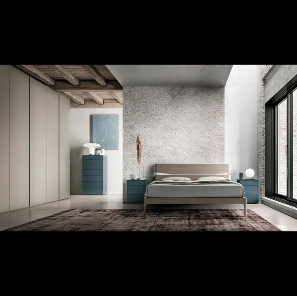 Letto matrimoniale finitura Matwood Grey con testiera Grecale di SantaLucia