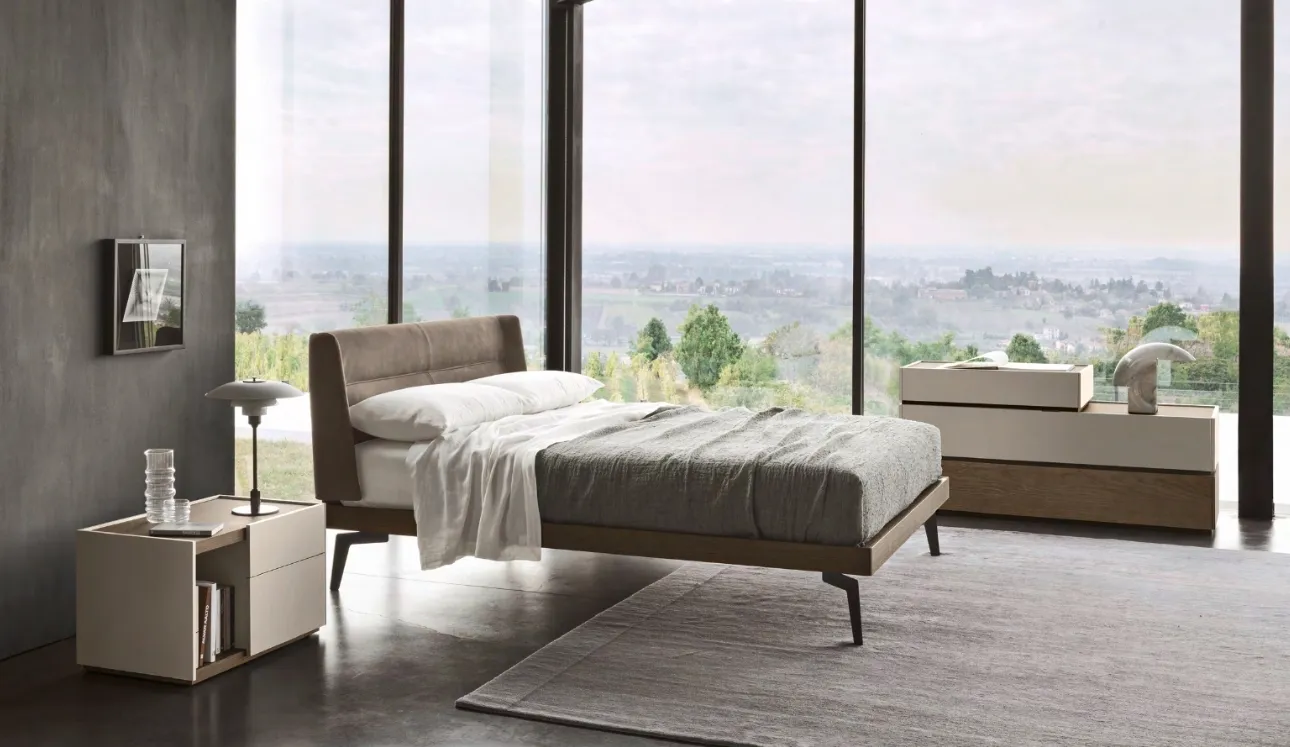Letto con testiera in tessuto e struttura in legno Nest di Sangiacomo