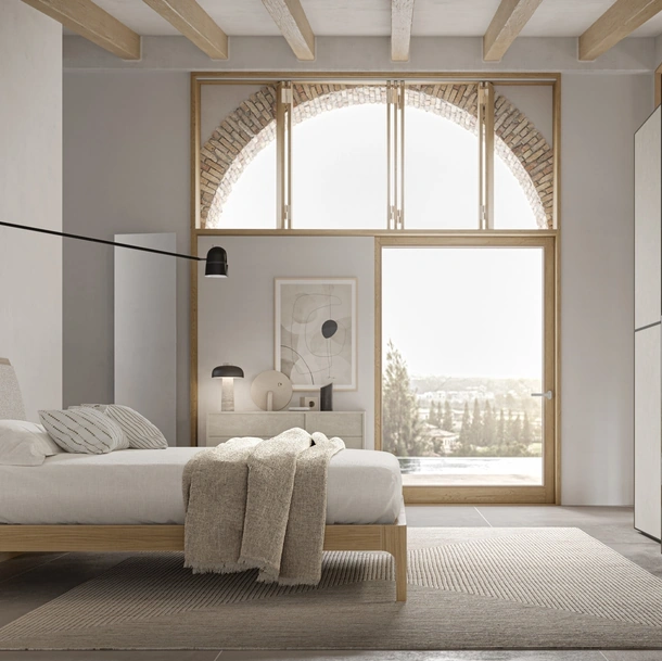 Letto Parentesi in legno con pannello imbottito di SantaLucia