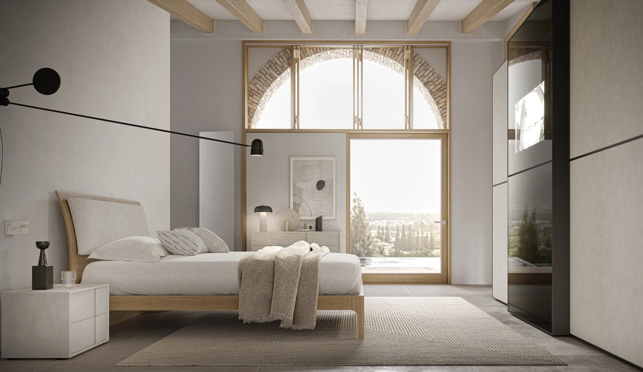 Letto Parentesi in legno con pannello imbottito di SantaLucia