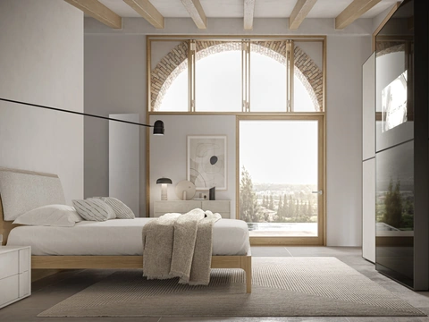 Letto Parentesi in legno con pannello imbottito di SantaLucia