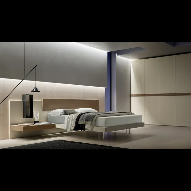 Letto con testiera Scacco in finitura Matwood Grey e laccato opaco di SantaLucia