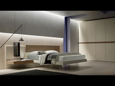 Letto con testiera Scacco in finitura Matwood Grey e laccato opaco di SantaLucia