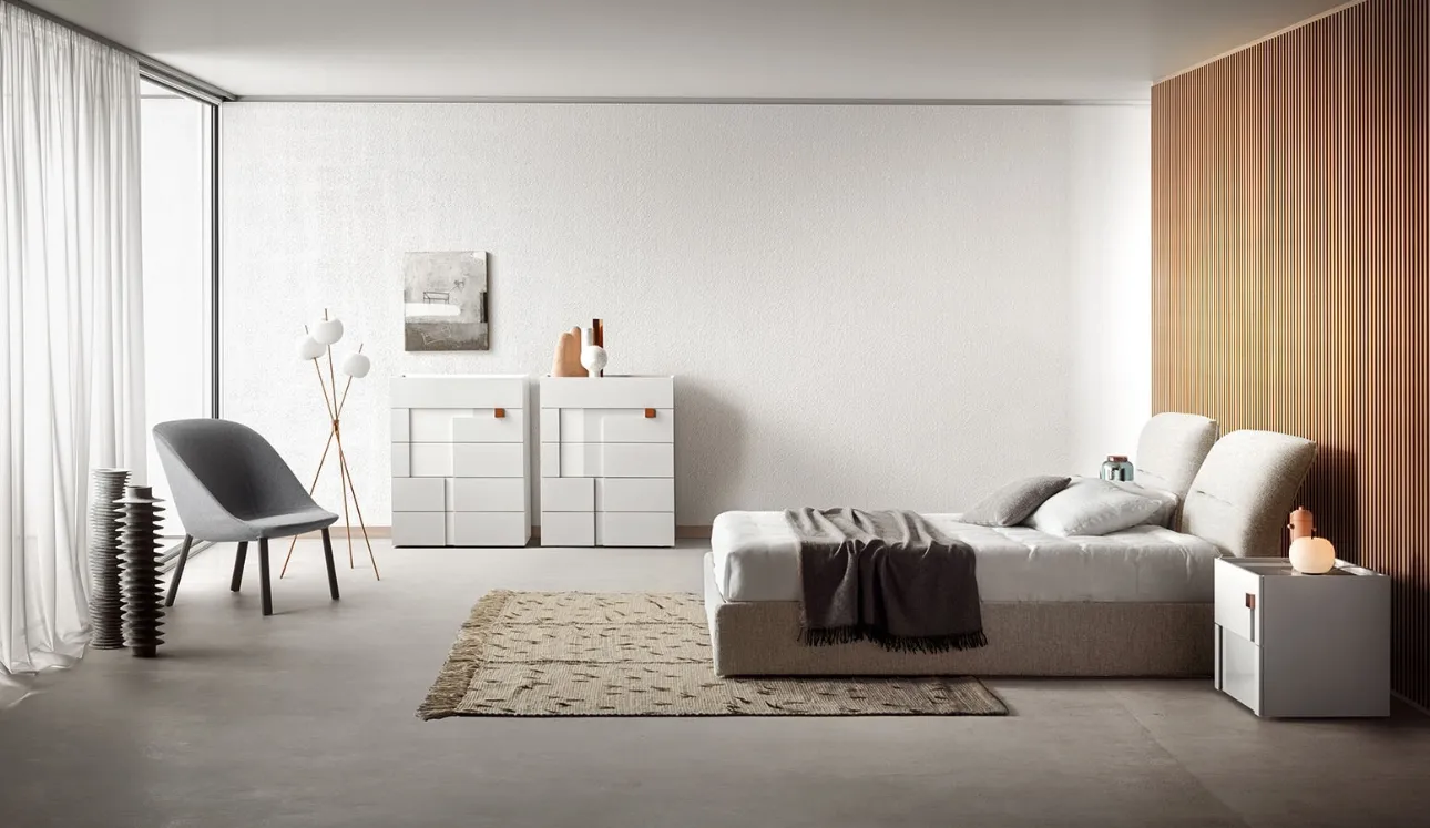 Letto in tessuto imbottito con testiera Vintage di Pianca