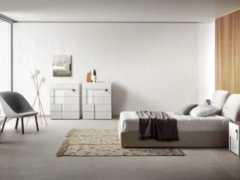 Letto in tessuto imbottito con testiera Vintage di Pianca