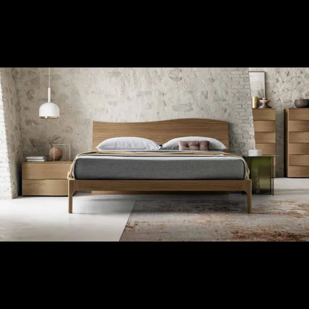 Letto moderno Wave finitura Matwood Coffee con testiera a onda di SantaLucia