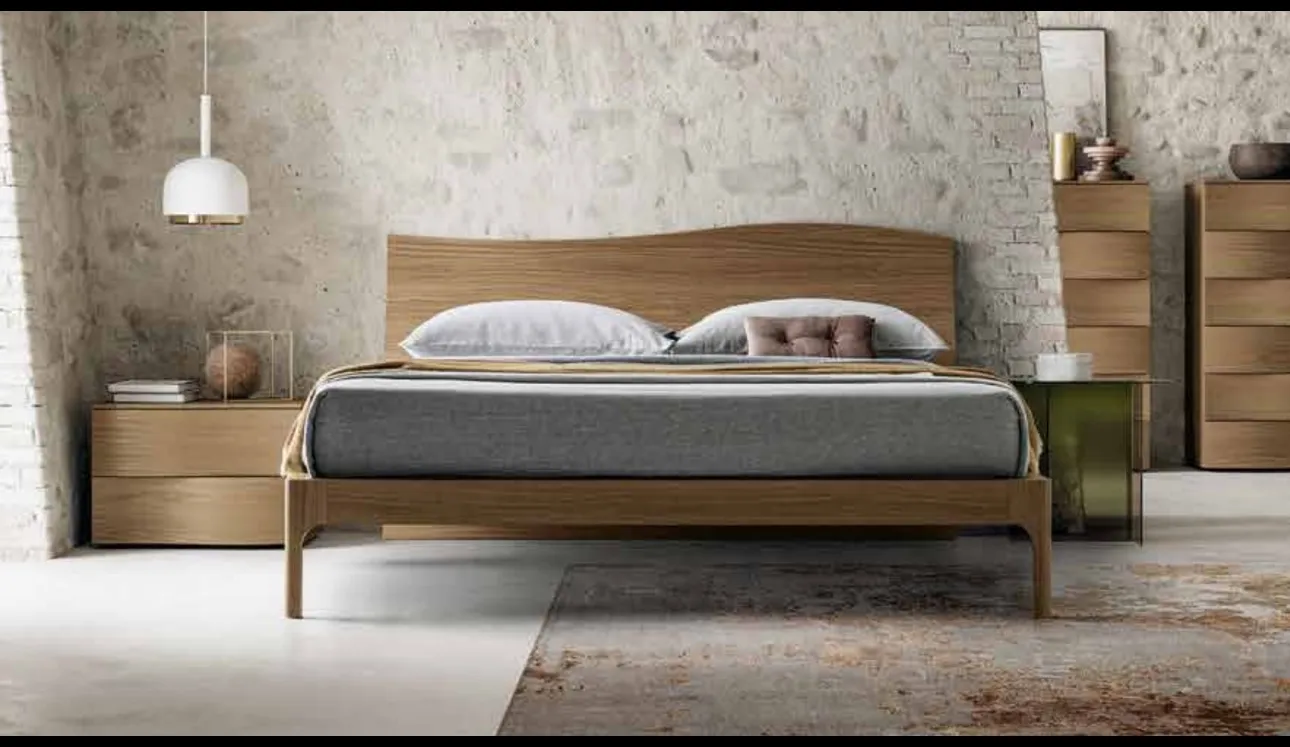 Letto moderno Wave finitura Matwood Coffee con testiera a onda di SantaLucia