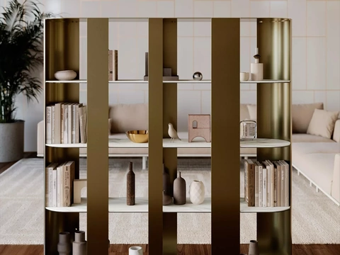 Libreria divisoria Helena in metallo laccato con ripiani in SuperMarmo di Bontempi