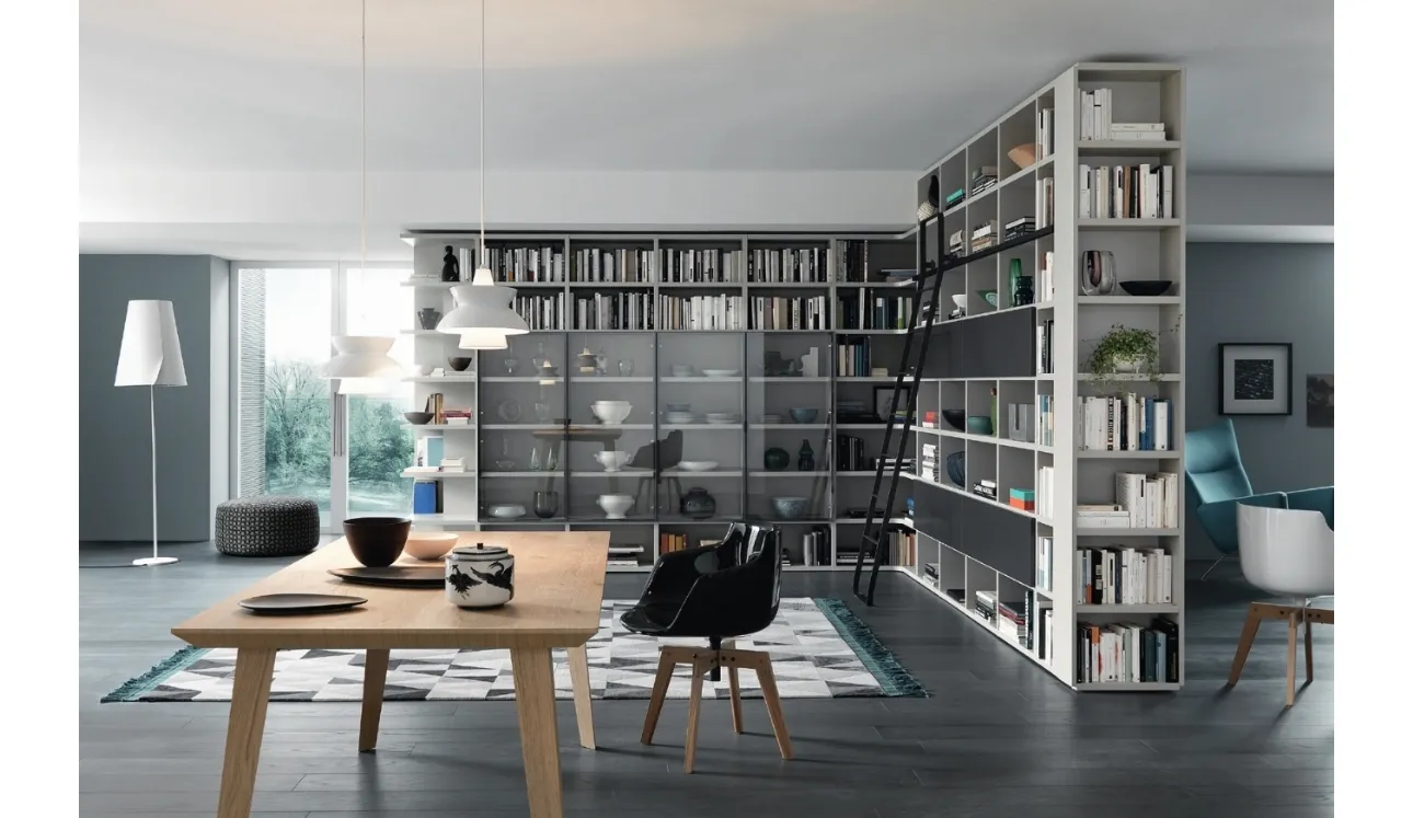 Libreria Modo Angolare Divisoria in laccato opaco e vetro di Sangiacomo