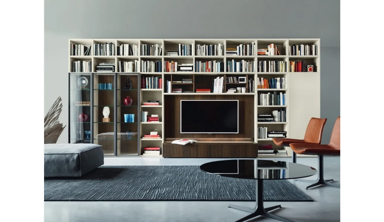 Libreria con vano porta TV Modo M6C63 in Rovere termotrattato e laccato opaco di Sangiacomo