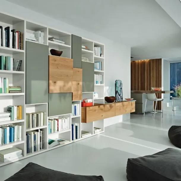 Libreria Modo M6C71 in laccato opaco e Rovere nodato di Sangiacomo