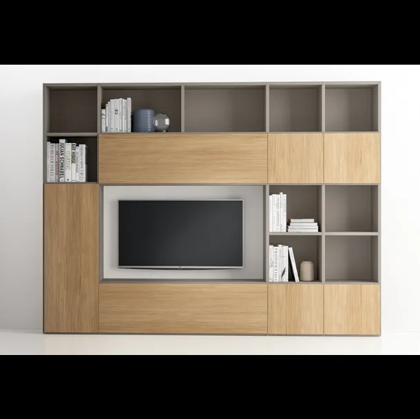 Libreria Pratico Composizione PTG317 in finitura Matwood Honey e laccato opaco di SantaLucia