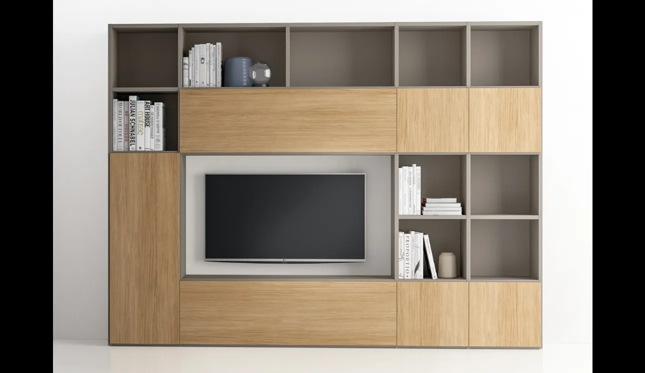 Libreria Pratico Composizione PTG317 in finitura Matwood Honey e laccato opaco di SantaLucia