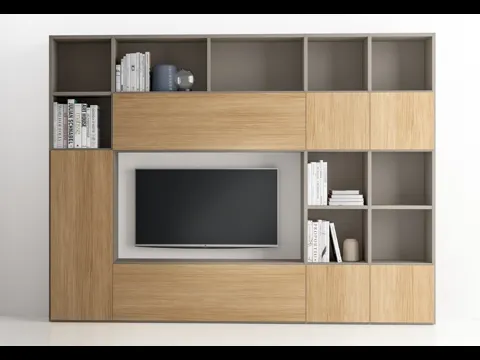 Libreria Pratico Composizione PTG317 in finitura Matwood Honey e laccato opaco di SantaLucia