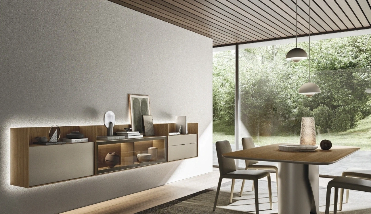 Mobile sospeso Cabaret One 03 in materico e legno di Sangiacomo