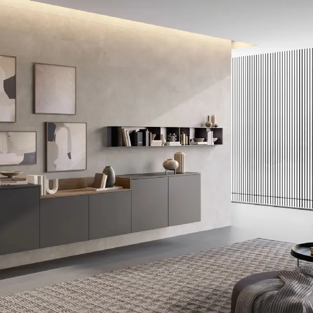 Mobile sospeso Living Time in laccato opaco di Arredo3