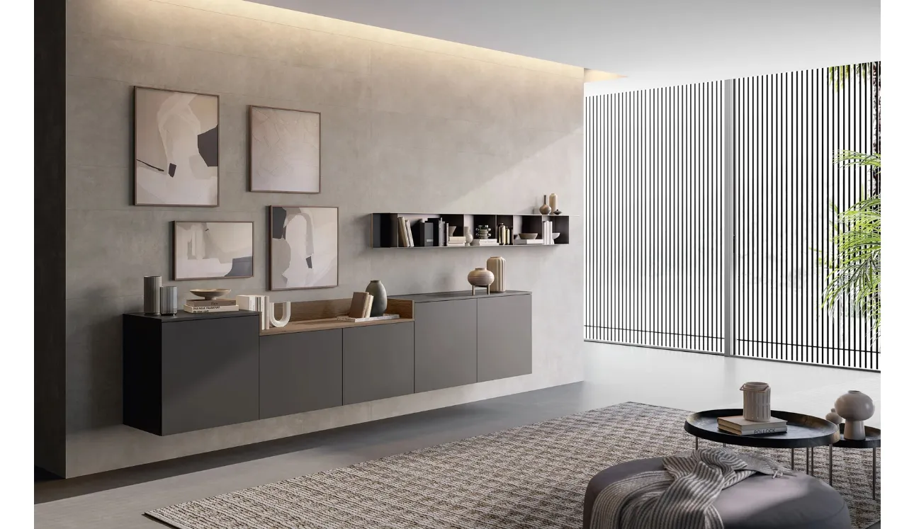 Mobile sospeso Living Time in laccato opaco di Arredo3
