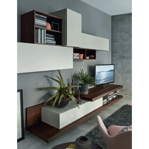 Parete Attrezzata Base Sp60 CDC3008C dx tipo A in Rovere termotrattato e laccato opaco di Sangiacomo
